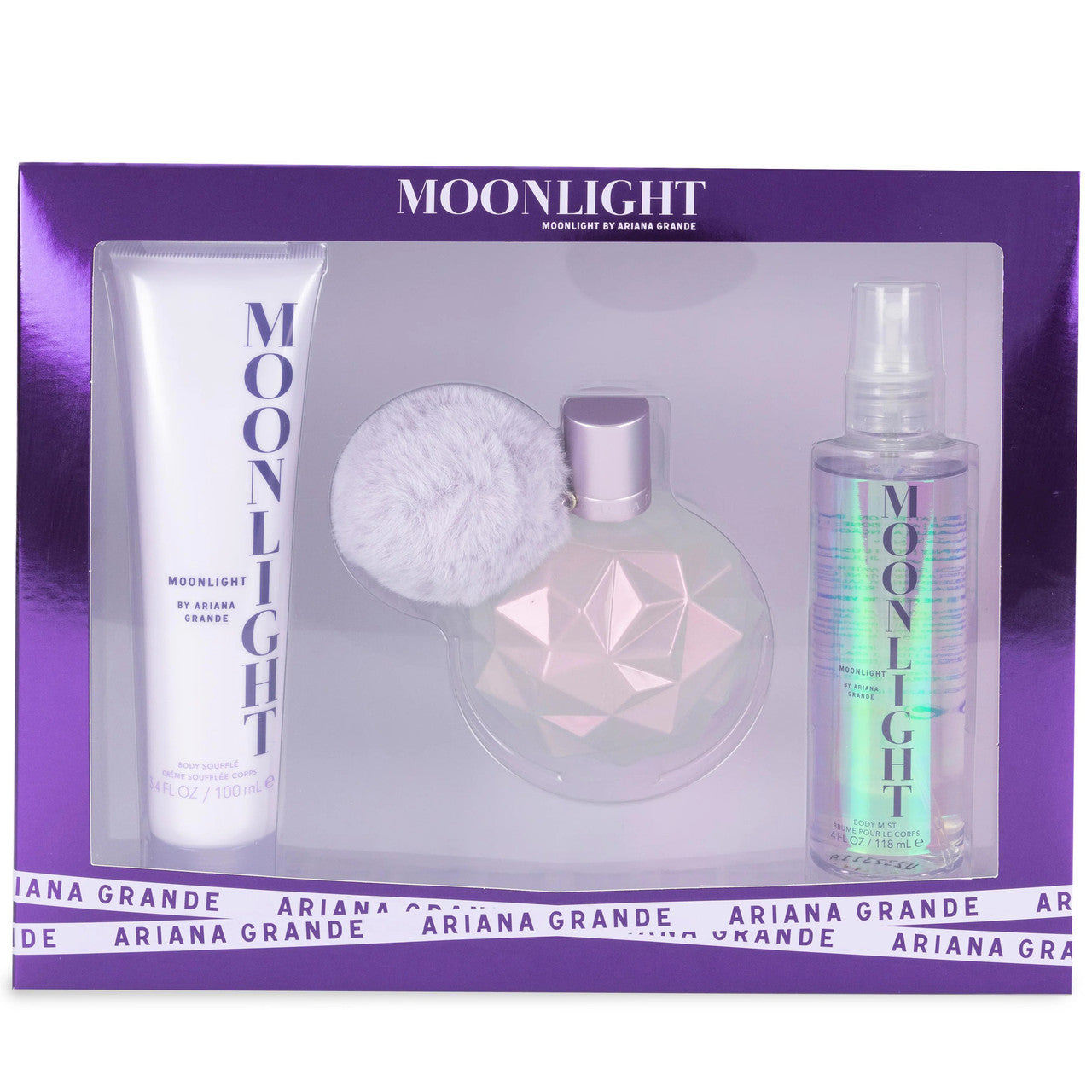 ARIANA GRANDE MOONLIGHT 3 PCS SET FOR WOMEN: 3.4 EAU DE PARFUM SPRAY + 4 OZ BODY MIST + 3.4 BODY SOUFFLE- 100% Authentic
