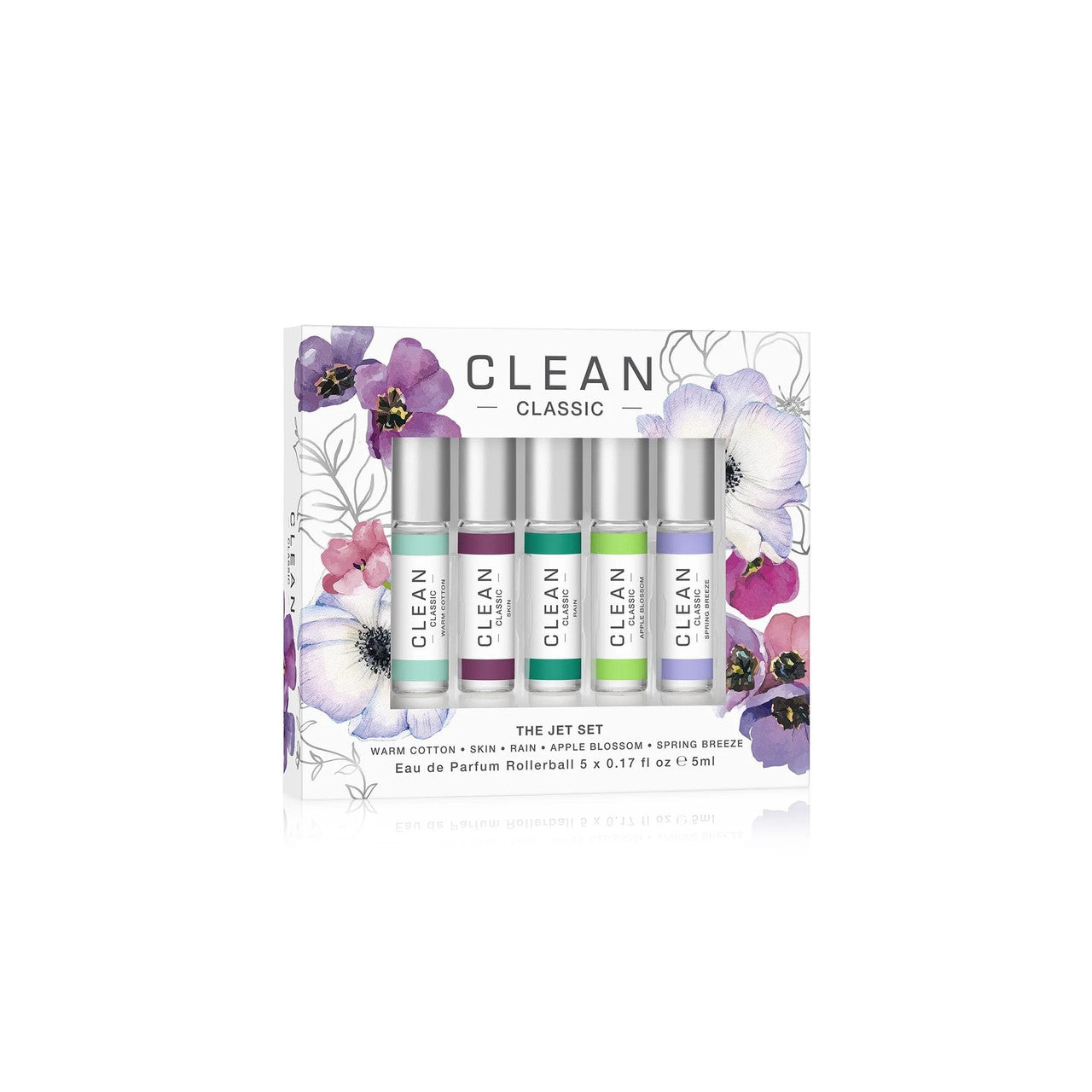 CLEAN CLASSIC 5 X 5 ML EAU DE PARFUM ROLLERBALL SET: WARM COTTON + SKIN + RAIN + APPLE BLOSSOM + SPRING BREEZE- 100% Authentic
