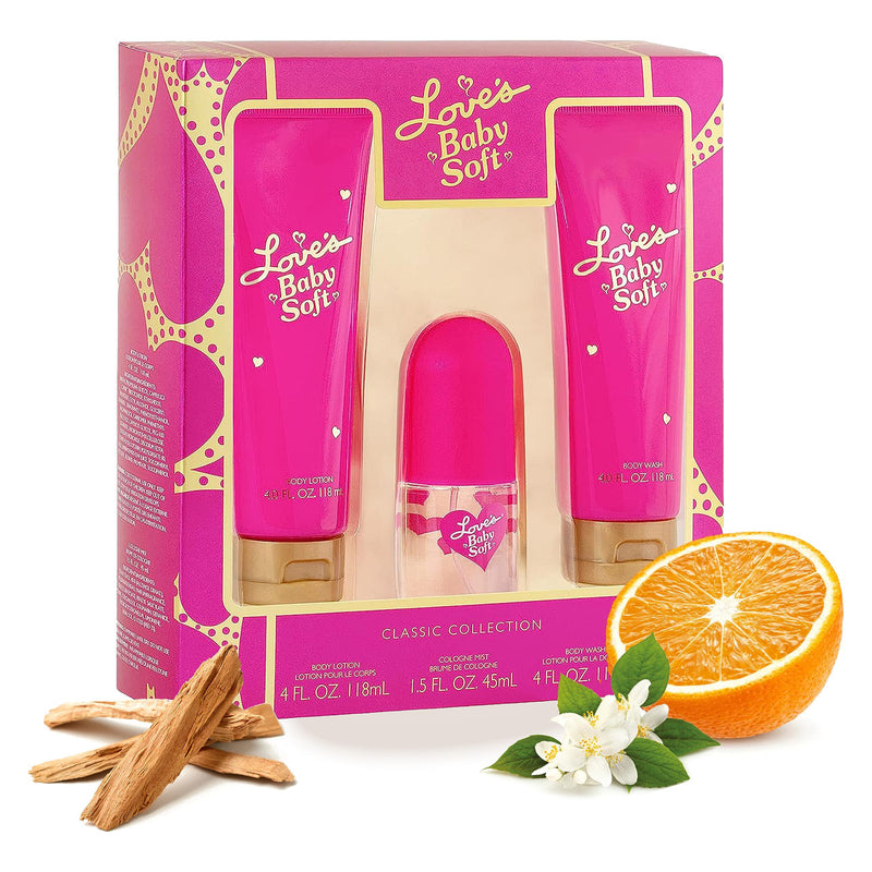 LOVE'S BABY SOFT 3 PCS SET: 1.5 COLOGNE MIST + 4 OZ BODY LOTION + 4 OZ BODY WASH- 100% Authentic