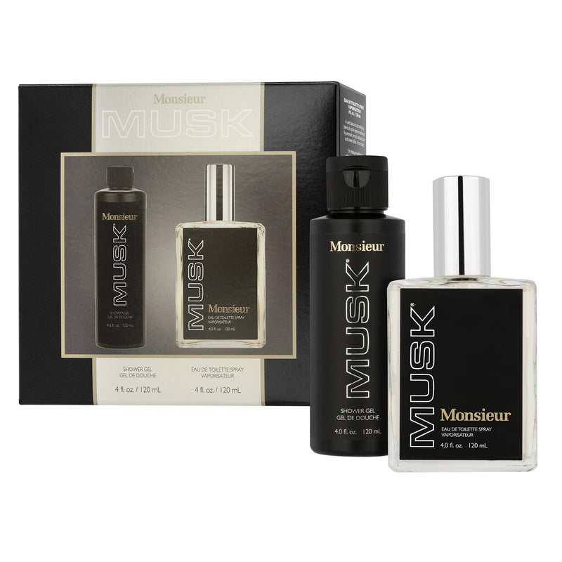 MONSIEUR MUSK 2 PCS SET FOR MEN: 4 OZ EAU DE TOILETTE SPRAY + 4 OZ SHOWER GEL- 100% Authentic