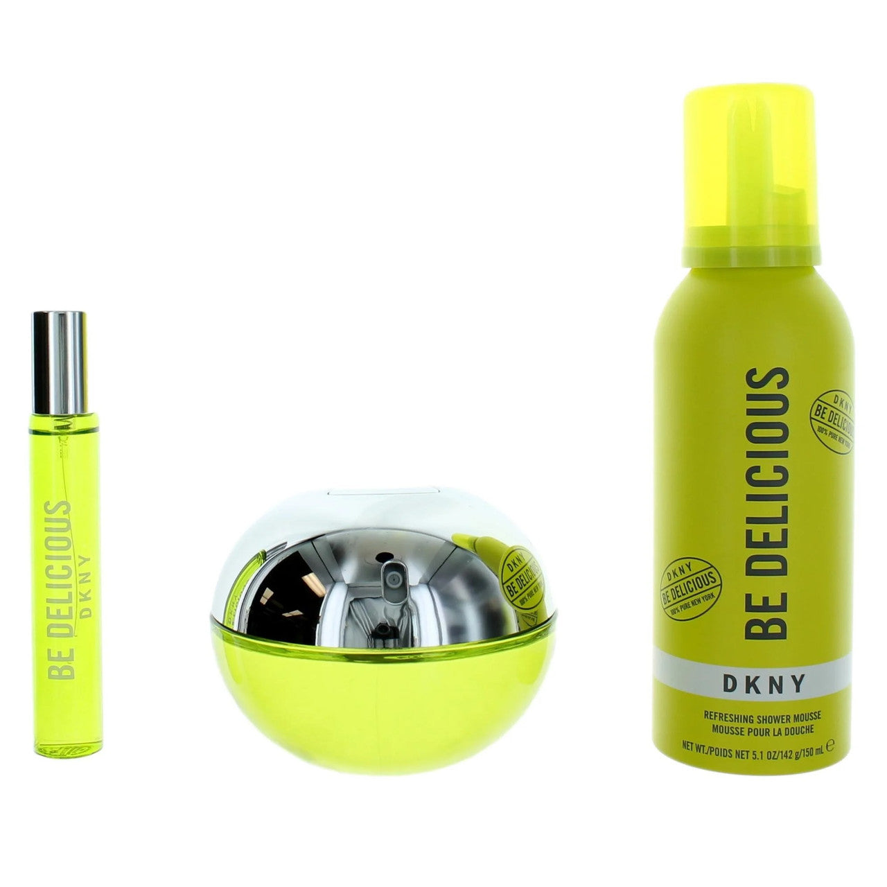 DKNY BE DELICIOUS 3 PCS SET FOR WOMEN: 3.4 EAU DE PARFUM SPRAY + 0.5 EAU DE PARFUM SPRAY + 5.1 SHOWER MOUSSE- 100% Authentic
