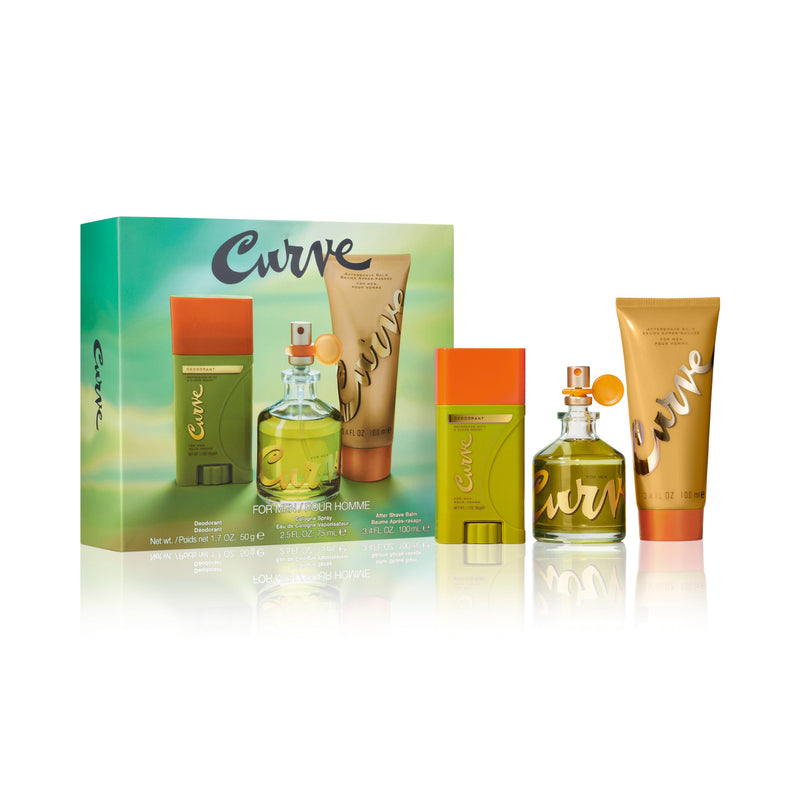 CURVE 3 PCS SET FOR MEN: 2.5 EAU DE COLOGNE SPRAY + 1.7 DEODORANT STICK + 3.4 AFTER SHAVE BALM- 100% Authentic