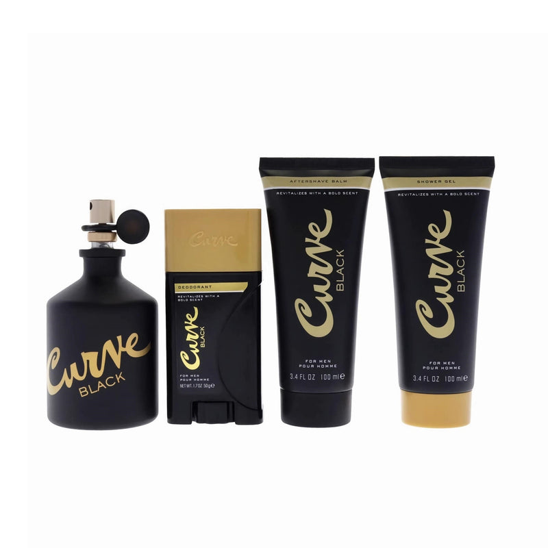 CURVE BLACK 4 PCS SET FOR MEN: 4.2 EAU DE COLOGNE SPRAY + 3.4 AFTER SHAVE BALM + 3.4 SHOWER GEL + 1.7 DEODORANT STICK- 100% Authentic