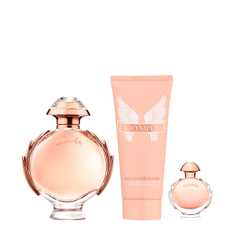 PACO RABANNE OLYMPEA 3 PCS SET FOR WOMEN: 2.7 EAU DE PARFUM SPRAY + 3.4 BODY LOTION + 6 ML EAU DE PARFUM MINI.- 100% Authentic