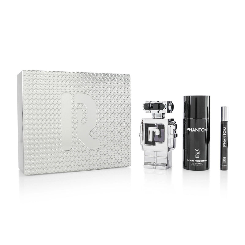 PACO RABANNE PHANTOM 3 PCS SET FOR MEN: 3.3 EAU DE TOILETTE SPRAY + 5 OZ DEODORANT SPRAY + 0.33 EAU DE TOILETTE SPRAY- 100% Authentic