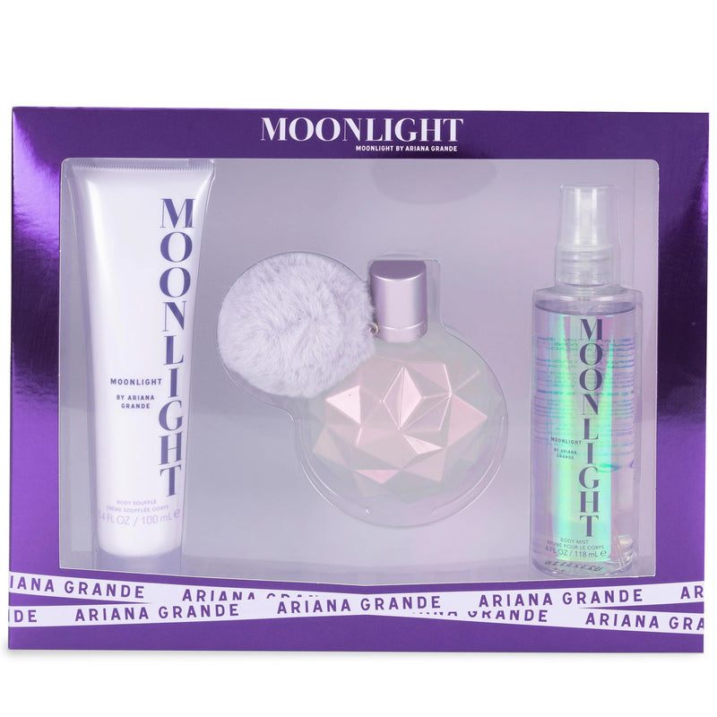 ARIANA GRANDE MOONLIGHT 3 PCS SET FOR WOMEN: 3.4 EAU DE PARFUM SPRAY + 4 OZ BODY MIST + 3.4 BODY SOUFFLE- 100% Authentic
