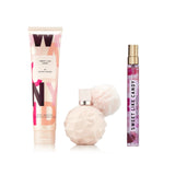 ARIANA GRANDE SWEET LIKE CANDY 3 PCS SET FOR WOMEN: 1.7 EAU DE PARFUM SPRAY + 0.33 EAU DE PARFUM SPRAY + 3.4 BODY SOUFFLE- 100% Authentic