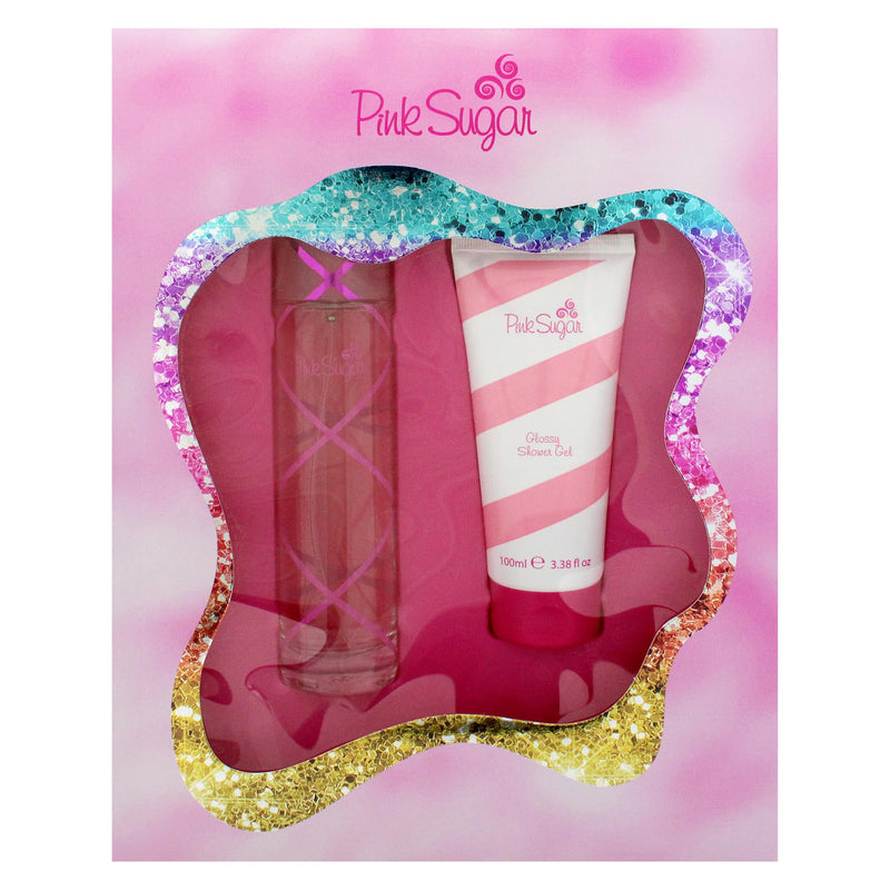 PINK SUGAR 2 PCS SET FOR WOMEN: 3.4 EAU DE TOILETTE SPRAY + 3.4 SHOWER GEL- 100% Authentic