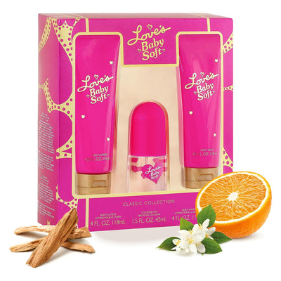 LOVE'S BABY SOFT 3 PCS SET: 1.5 COLOGNE MIST + 4 OZ BODY LOTION + 4 OZ BODY WASH- 100% Authentic