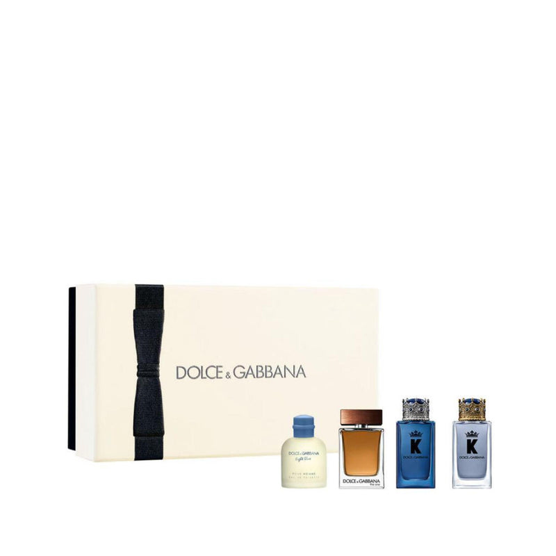 DOLCE & GABBANA 4 PCS MINI SET FOR MEN: "K" 5 ML EAU DE TOILETTE + LIGHT BLUE 4.5 ML EAU DE TOILETTE + "K" 5 ML EAU DE PARFUM + THE ONE 5 ML EAU DE TOILETTE (HARD)- 100% Authentic