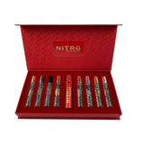 NITRO DUMONT PARIS POUR HOMME 9 * 0.34 EAU DE PARFUM SPRAY SET: NITRO + NITRO BLACK + NITRO GREEN + NITRO INTENSE + NITRO PLATINUM + NITRO RED + NITRO WHITE + NITRO BLUE + TRAVEL SPRAY CASE- 100% Authentic