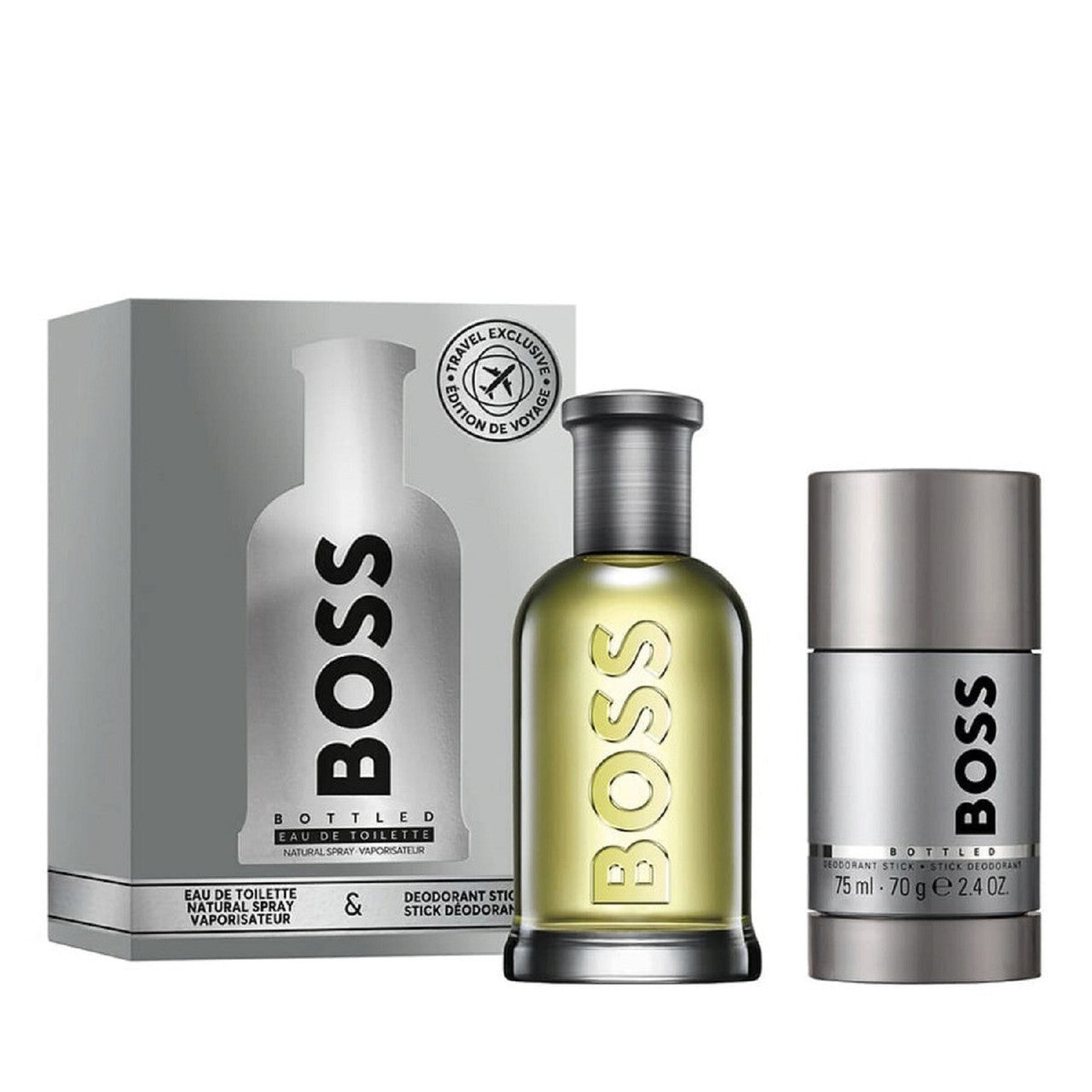 HUGO BOSS BOTTLED 2 PCS SET FOR MEN: 3.3 EAU DE TOILETTE SPRAY + 2.4 DEODORANT STICK- 100% Authentic