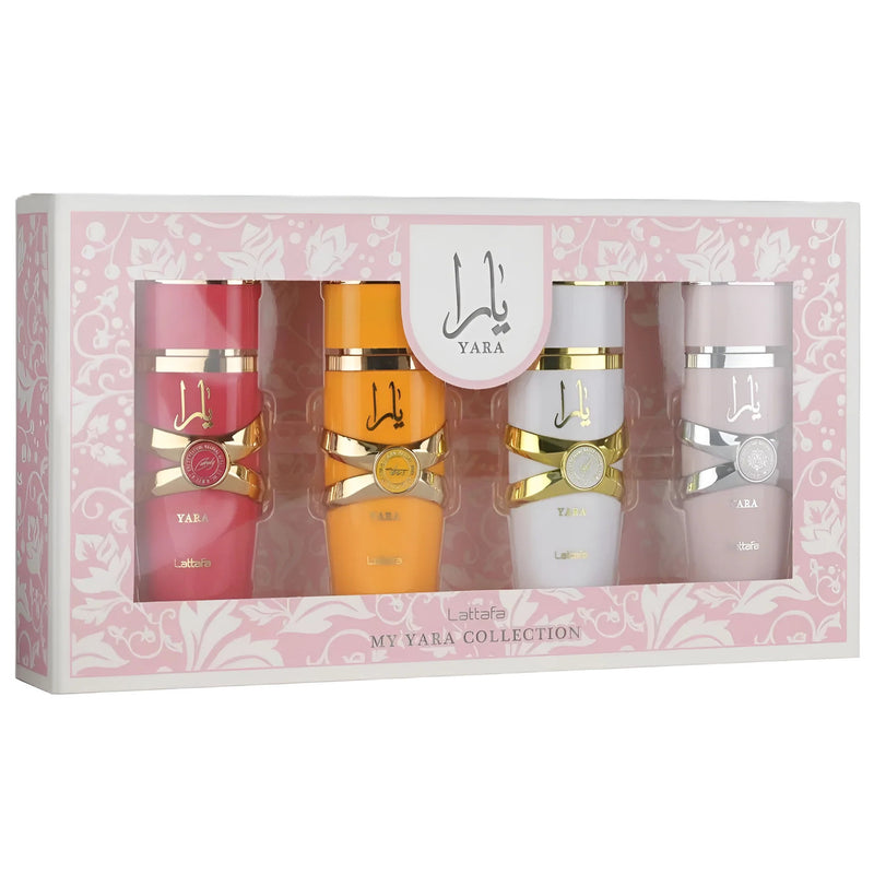 LATTAFA YARA 4 PC TRAVEL SET: 4 * 0.85 EAU DE PARFUM SPRAY SET: YARA + YARA MOI + YARA TOUS + YARA CANDY- 100% Authentic