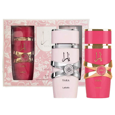 LATTAFA YARA 2 PCS SET FOR WOMEN: YARA 3.4 EAU DE PARFUM SPRAY + YARA CANDY 3.4 EAU DE PARFUM SPRAY- 100% Authentic