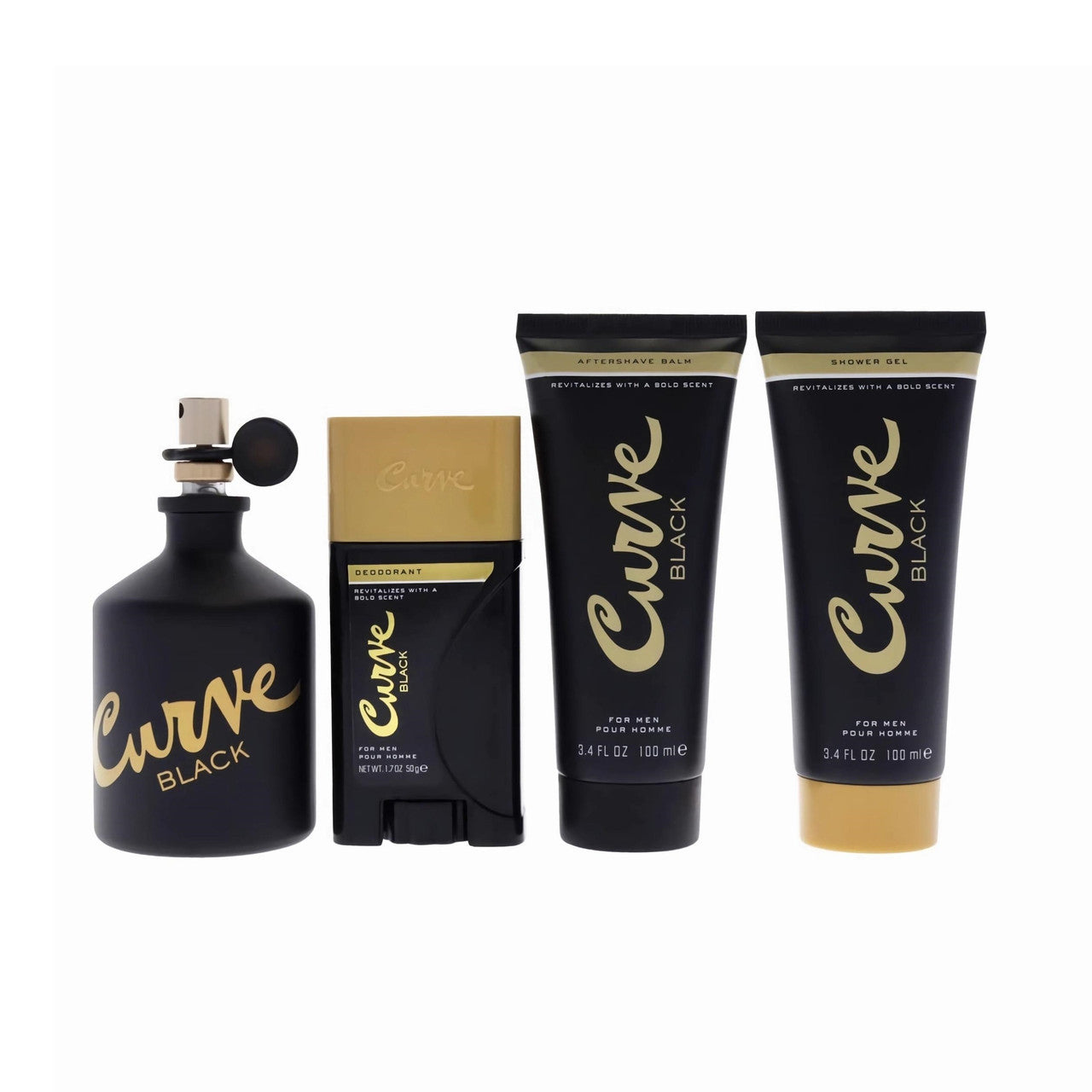 CURVE BLACK 4 PCS SET FOR MEN: 4.2 EAU DE COLOGNE SPRAY + 3.4 AFTER SHAVE BALM + 3.4 SHOWER GEL + 1.7 DEODORANT STICK- 100% Authentic