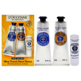 L'OCCITANE SHEA TRAVEL MUST HAVES 3 PCS SET: 1 OZ HAND CREAM + 1 OZ FOOT CREAM + 0.15 LIP BALM- 100% Authentic