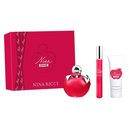 NINA RICCI NINA LE PARFUM 3 PCS SET FOR WOMEN: 2.7 EAU DE PARFUM SPRAY + 0.34 EAU DE PARFUM ROLL-ON + 2.5 BODY LOTION- 100% Authentic