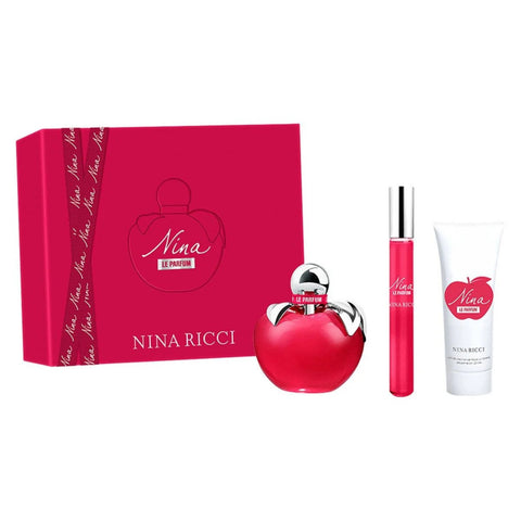 NINA RICCI NINA LE PARFUM 3 PCS SET FOR WOMEN: 2.7 EAU DE PARFUM SPRAY + 0.34 EAU DE PARFUM ROLL-ON + 2.5 BODY LOTION- 100% Authentic