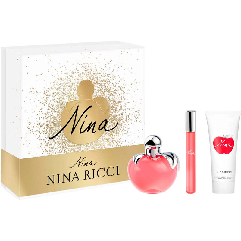 NINA RICCI NINA 3 PCS SET FOR WOMEN: 2.7 EAU DE TOILETTE SPRAY + 0.34 EAU DE TOILETTE ROLL-ON + 2.5 BODY LOTION- 100% Authentic