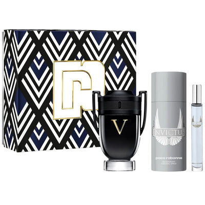 PACO RABANNE INVICTUS VICTORY 3 PCS SET FOR MEN: 3.4 EAU DE PARFUM + 5 OZ DEODORANT SPRAY + 0.34 EAU DE PARFUM- 100% Authentic