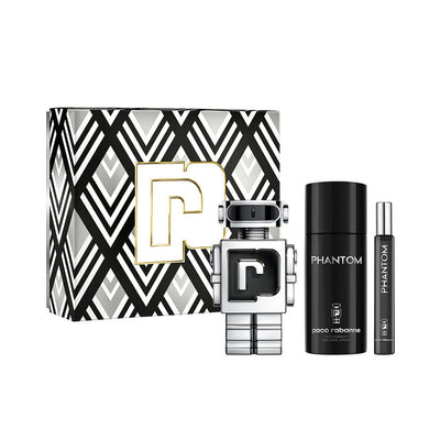 PACO RABANNE PHANTOM 3 PCS SET FOR MEN: 3.4 EAU DE TOILETTE SPRAY + 5 OZ DEODORANT SPRAY +  0.34 EAU DE TOILETTE SPRAY- 100% Authentic