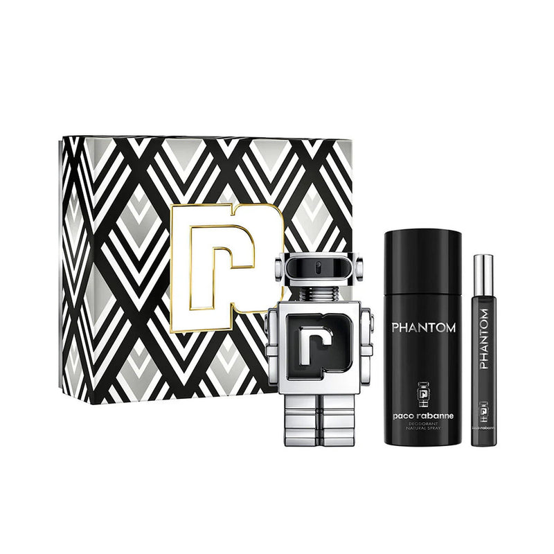 PACO RABANNE PHANTOM 3 PCS SET FOR MEN: 3.4 EAU DE TOILETTE SPRAY + 5 OZ DEODORANT SPRAY +  0.34 EAU DE TOILETTE SPRAY- 100% Authentic