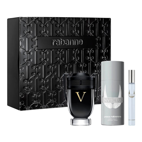 PACO RABANNE INVICTUS VICTORY 3 PCS SET FOR MEN: 3.4 EAU DE PARFUM + 5 OZ DEODORANT SPRAY + 0.34 EAU DE PARFUM (METAL)- 100% Authentic