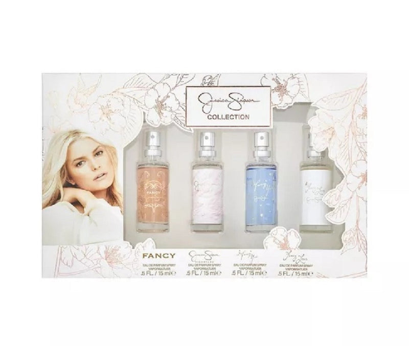JESSICA SIMPSON 4 PCS X 0.5 EAU DE PARFUM SPRAY SET FOR WOMEN: FANCY + SIGNATURE + I FANCY YOU + FANCY LOVE- 100% Authentic