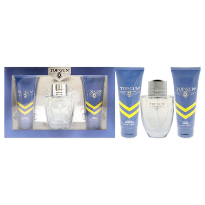 TOP GUN CHEVRON 3 PCS SET FOR MEN: 3.4 EAU DE TOILETTE SPRAY + 3.4 AFTER SHAVE BALM + 3.4 BODY WASH- 100% Authentic