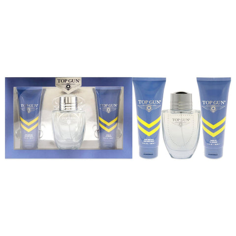 TOP GUN CHEVRON 3 PCS SET FOR MEN: 3.4 EAU DE TOILETTE SPRAY + 3.4 AFTER SHAVE BALM + 3.4 BODY WASH- 100% Authentic